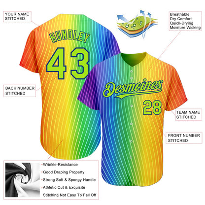 Custom Rainbow For Pride Month Love Is Love LGBT 3D Authentic Baseball Jersey - Sky-Custom