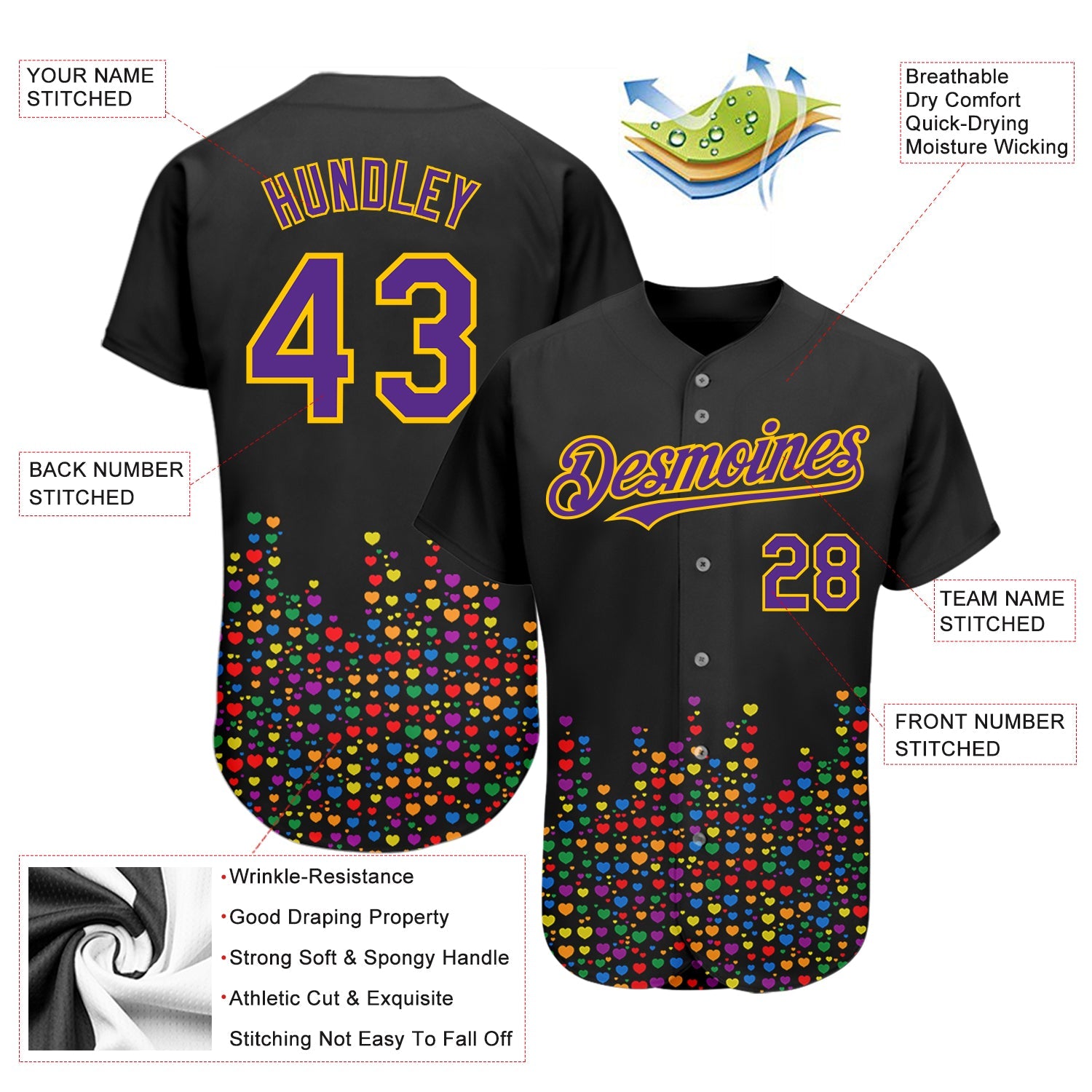 Custom Rainbow For Pride Month Love Is Love LGBT 3D Authentic Baseball Jersey - Sky-Custom