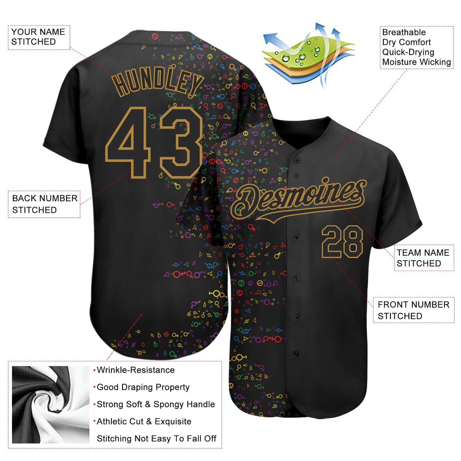 Custom Rainbow For Pride Month Love Is Love LGBT 3D Authentic Baseball Jersey - Sky-Custom