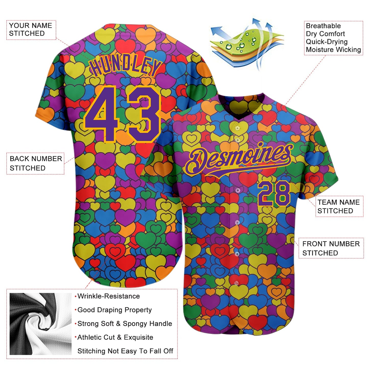Custom Rainbow For Pride Month Love Is Love LGBT 3D Authentic Baseball Jersey - Sky-Custom