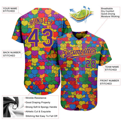 Custom Rainbow For Pride Month Love Is Love LGBT 3D Authentic Baseball Jersey - Sky-Custom