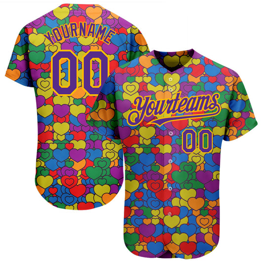 Custom Rainbow For Pride Month Love Is Love LGBT 3D Authentic Baseball Jersey - Sky-Custom