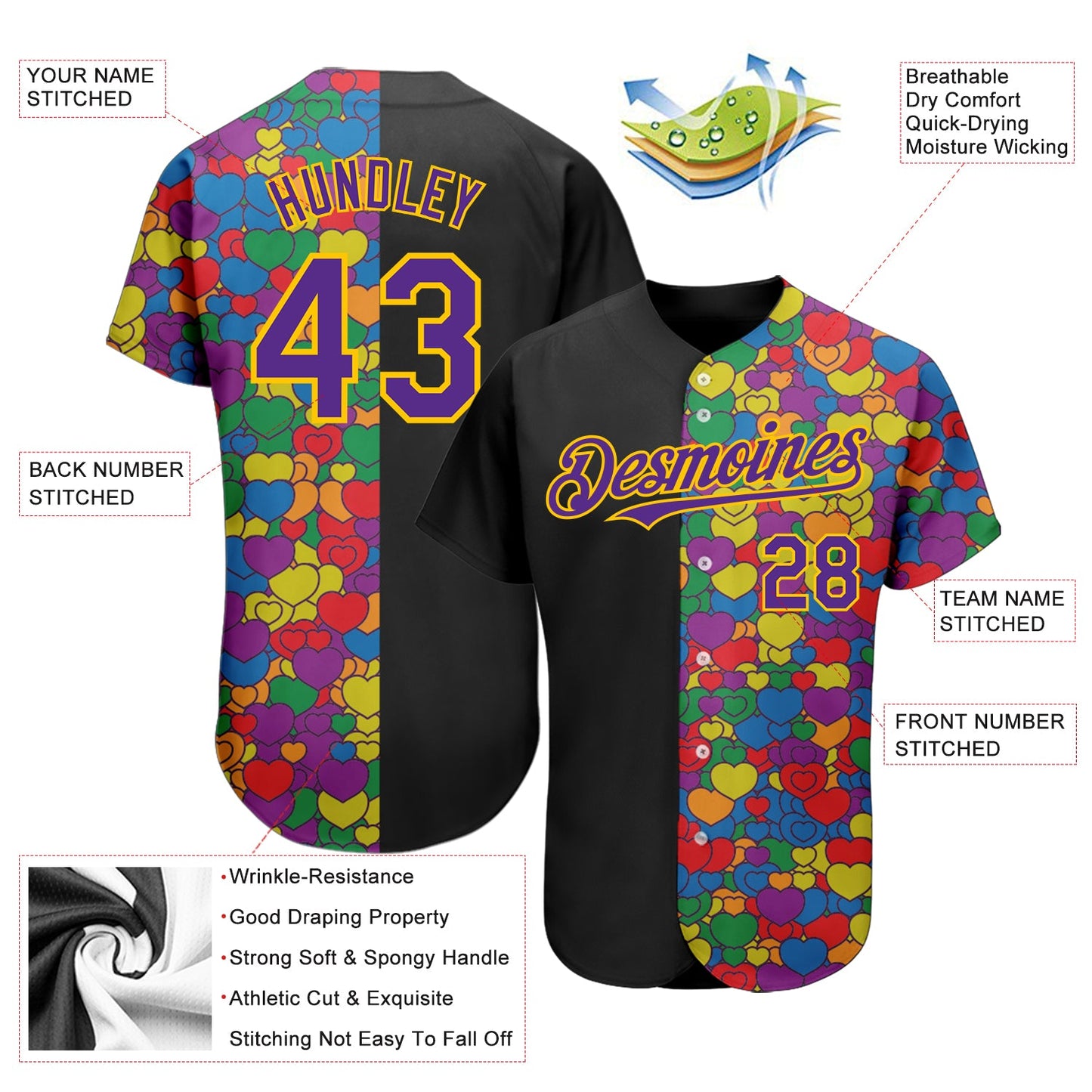 Custom Rainbow For Pride Month Love Is Love LGBT 3D Authentic Baseball Jersey - Sky-Custom