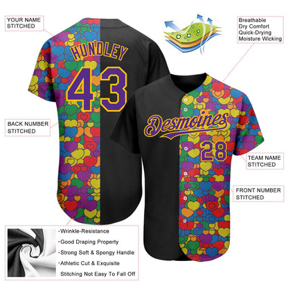 Custom Rainbow For Pride Month Love Is Love LGBT 3D Authentic Baseball Jersey - Sky-Custom