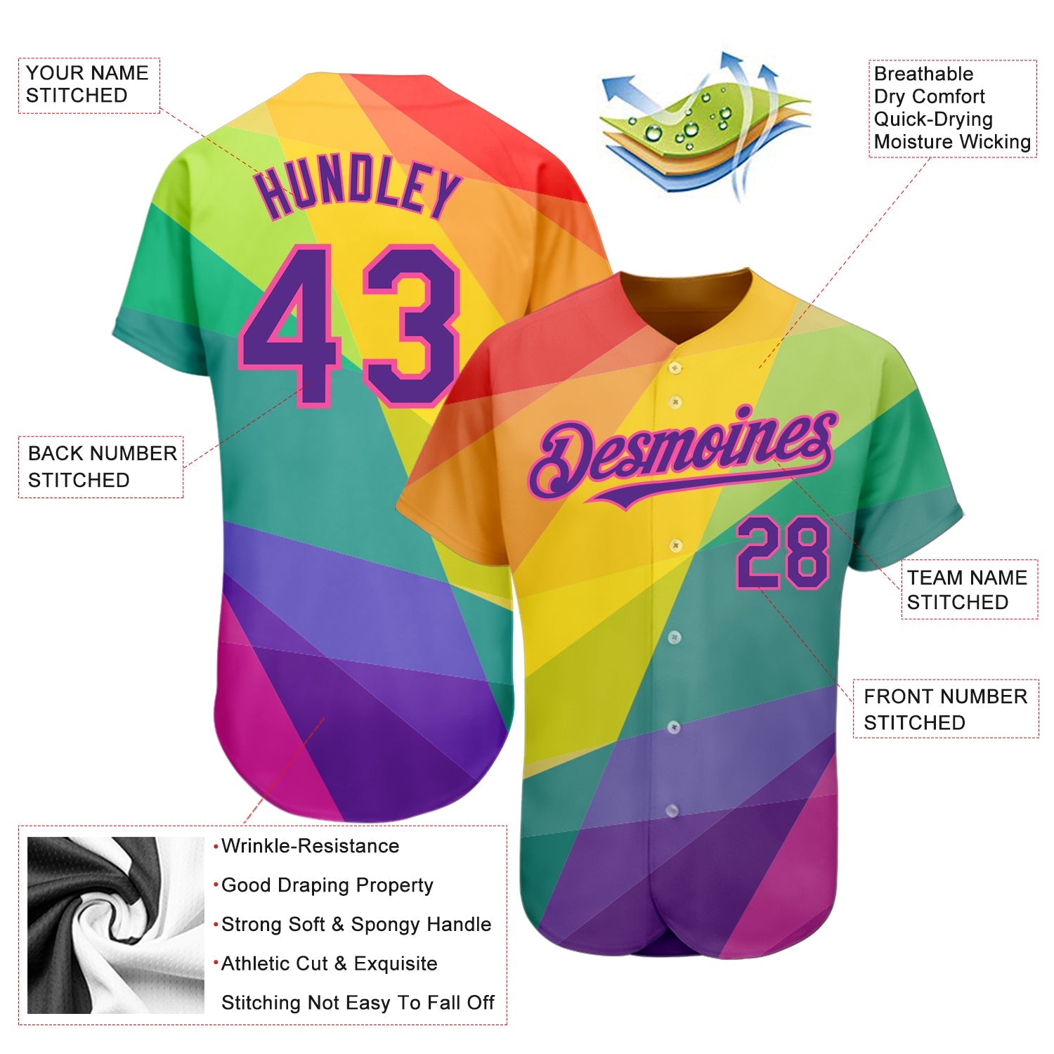 Custom Rainbow For Pride Month Love Is Love LGBT 3D Authentic Baseball Jersey - Sky-Custom