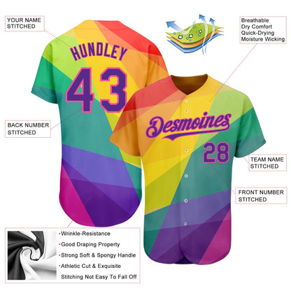 Custom Rainbow For Pride Month Love Is Love LGBT 3D Authentic Baseball Jersey - Sky-Custom