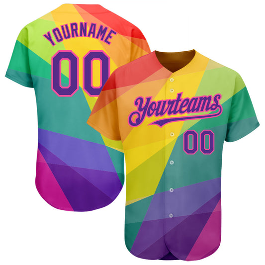 Custom Rainbow For Pride Month Love Is Love LGBT 3D Authentic Baseball Jersey - Sky-Custom