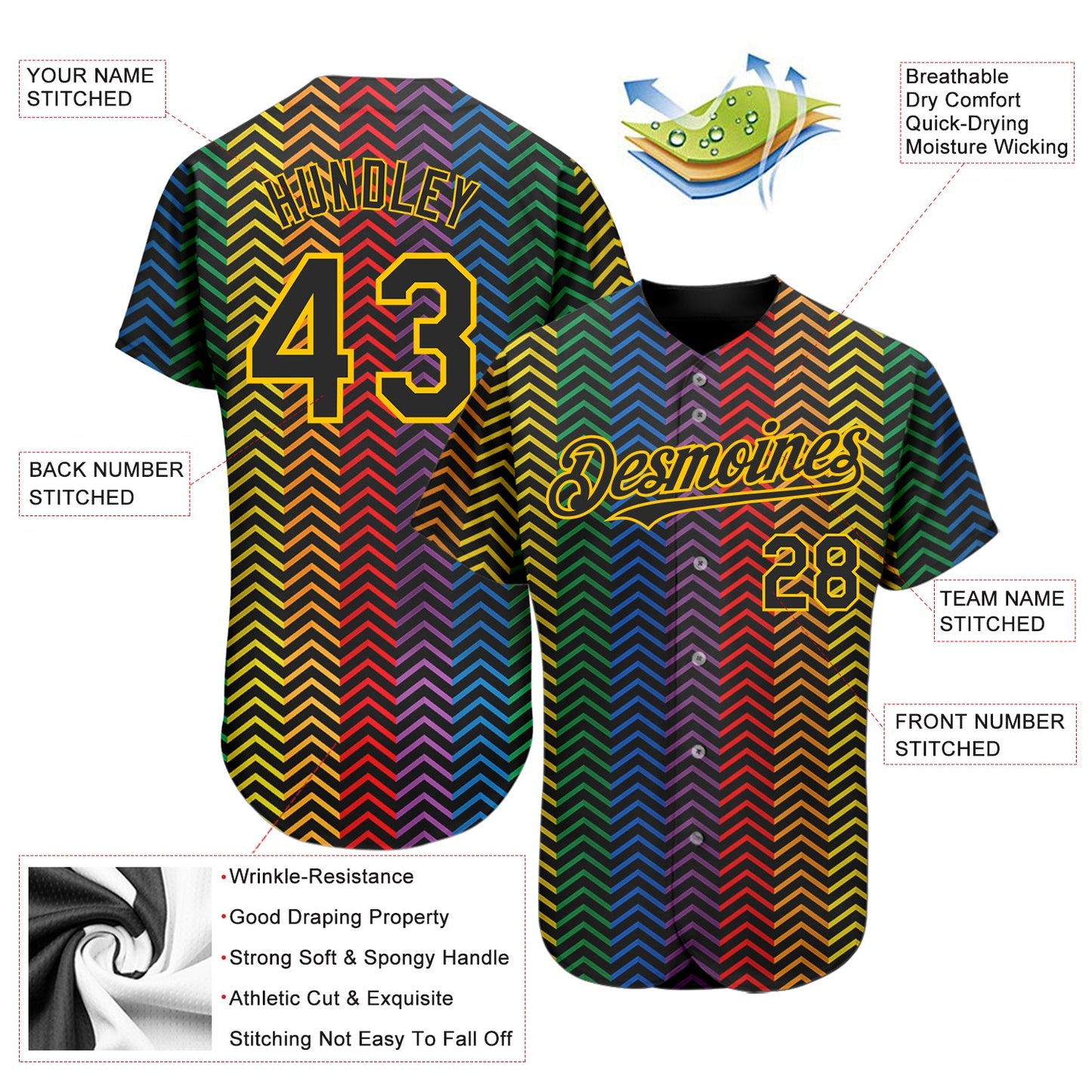 Custom Rainbow For Pride Month Love Is Love LGBT 3D Authentic Baseball Jersey - Sky-Custom