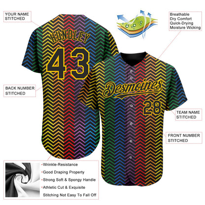 Custom Rainbow For Pride Month Love Is Love LGBT 3D Authentic Baseball Jersey - Sky-Custom