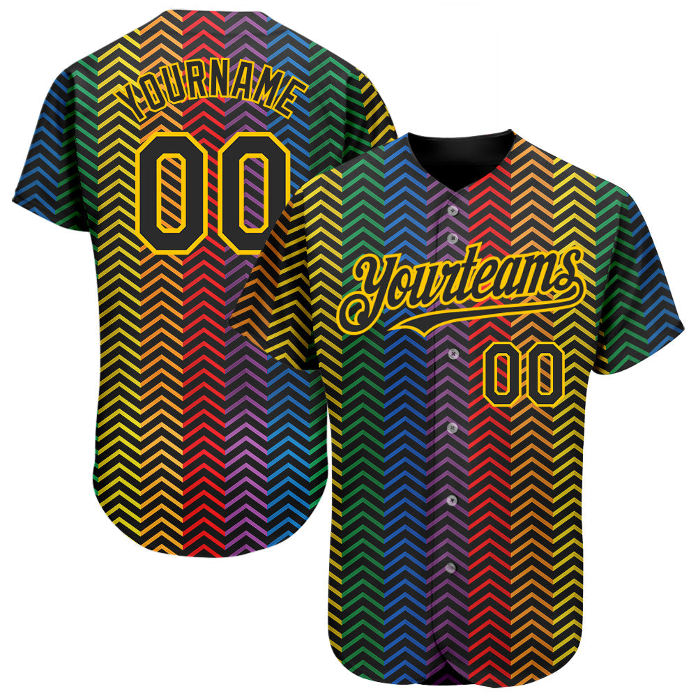 Custom Rainbow For Pride Month Love Is Love LGBT 3D Authentic Baseball Jersey - Sky-Custom