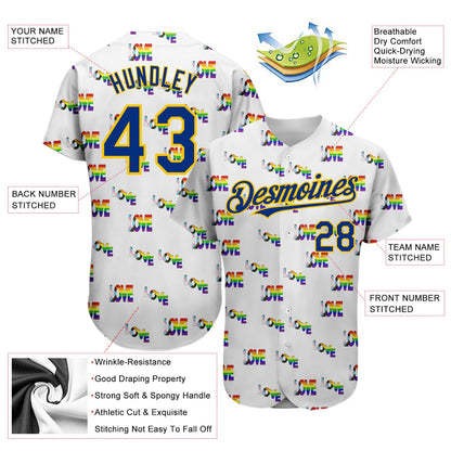 Custom Rainbow For Pride Month Love Is Love LGBT 3D Authentic Baseball Jersey - Sky-Custom