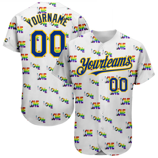 Custom Rainbow For Pride Month Love Is Love LGBT 3D Authentic Baseball Jersey - Sky-Custom