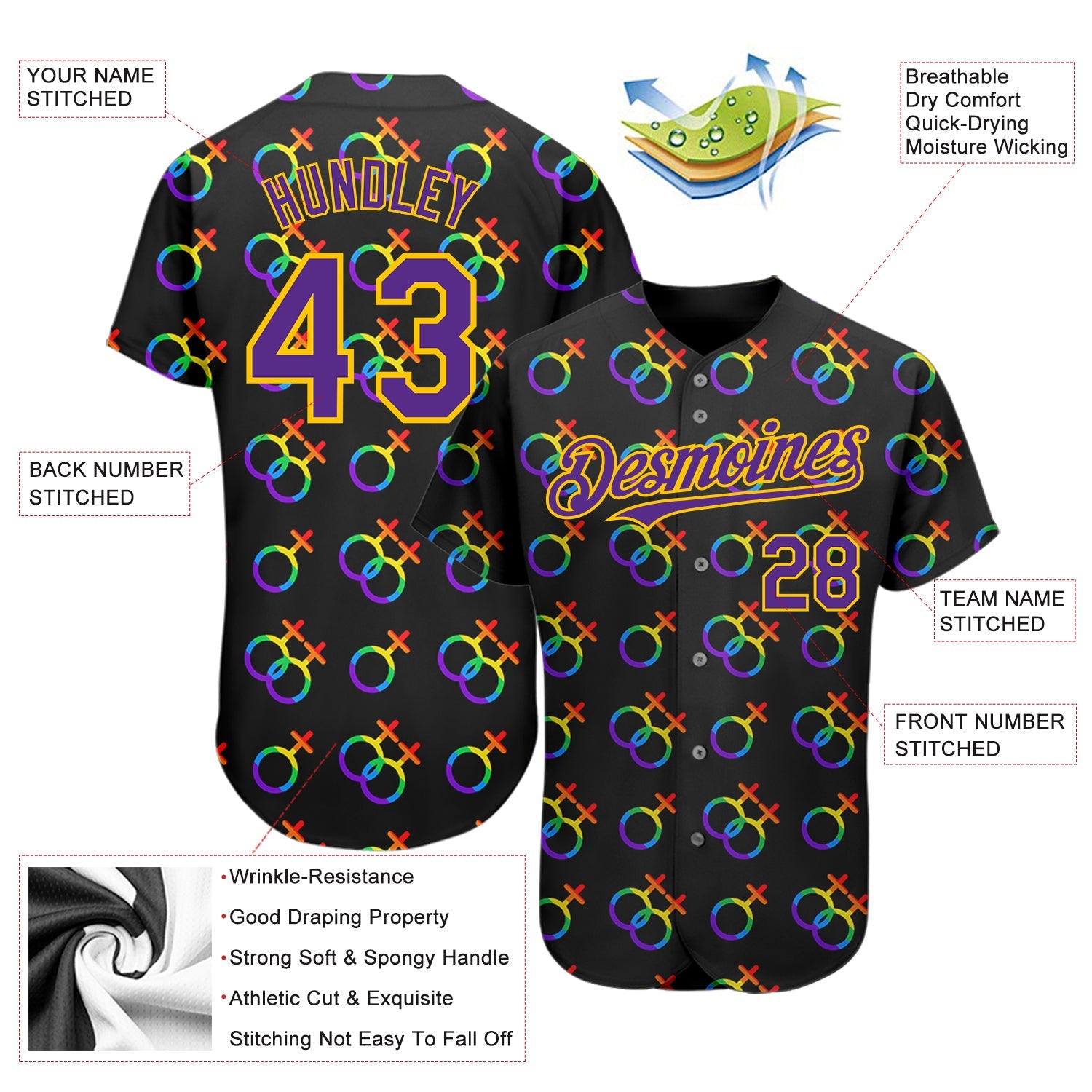 Custom Rainbow For Pride Month Love Is Love LGBT 3D Authentic Baseball Jersey - Sky-Custom