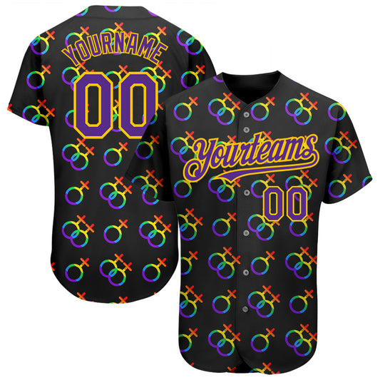 Custom Rainbow For Pride Month Love Is Love LGBT 3D Authentic Baseball Jersey - Sky-Custom