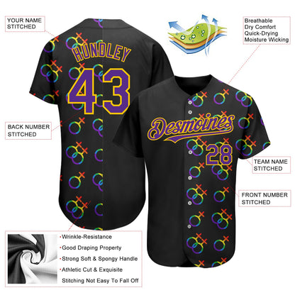 Custom Rainbow For Pride Month Love Is Love LGBT 3D Authentic Baseball Jersey - Sky-Custom