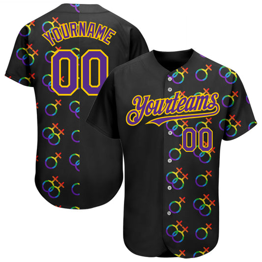Custom Rainbow For Pride Month Love Is Love LGBT 3D Authentic Baseball Jersey - Sky-Custom