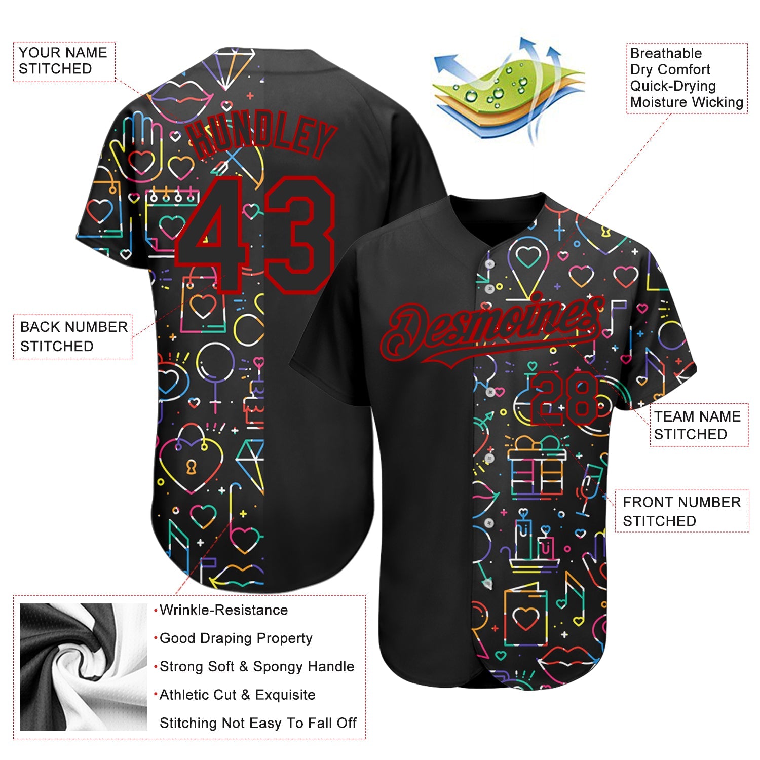 Custom Rainbow For Pride Month Love Is Love LGBT 3D Authentic Baseball Jersey - Sky-Custom