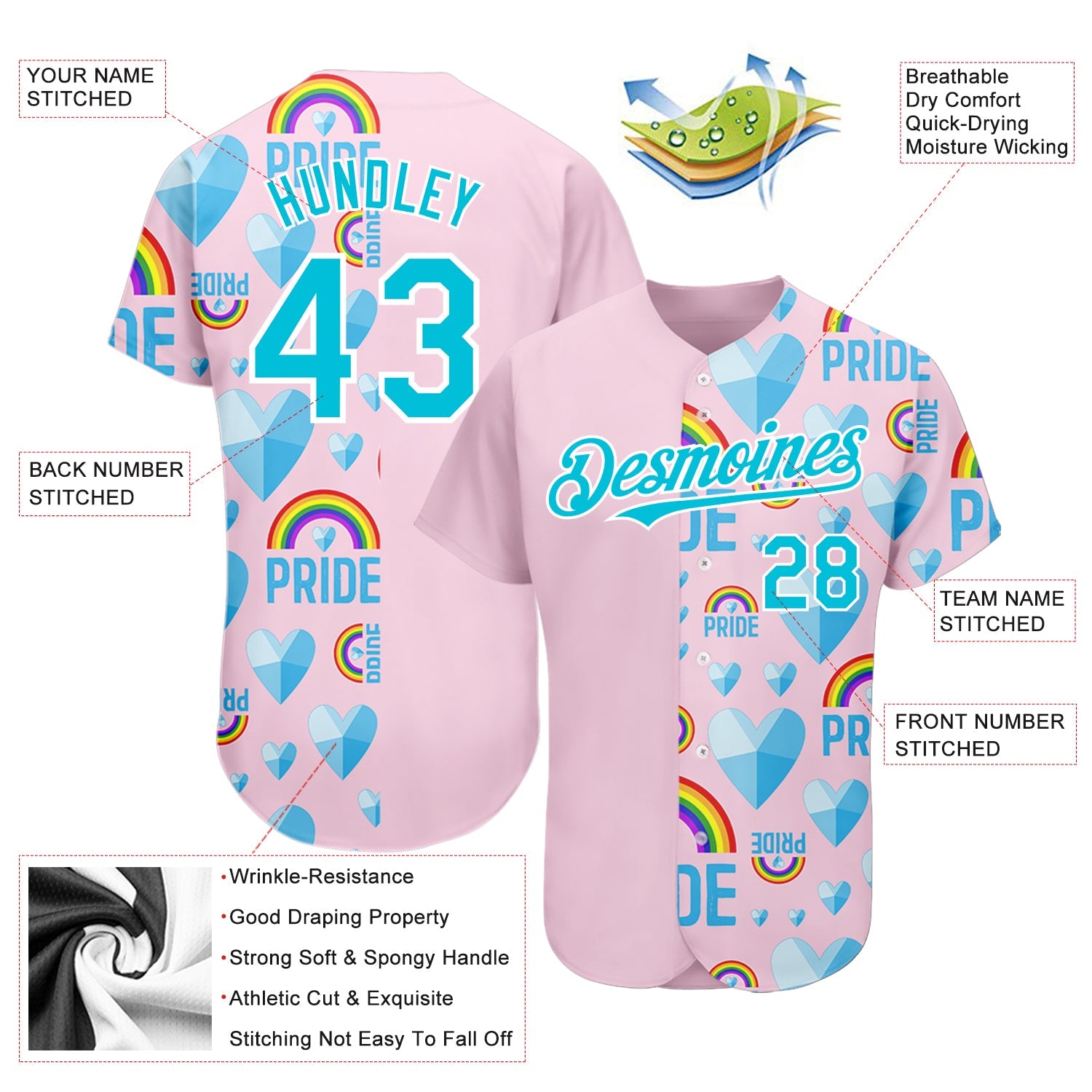 Custom Rainbow For Pride Month Love Is Love LGBT 3D Authentic Baseball Jersey - Sky-Custom