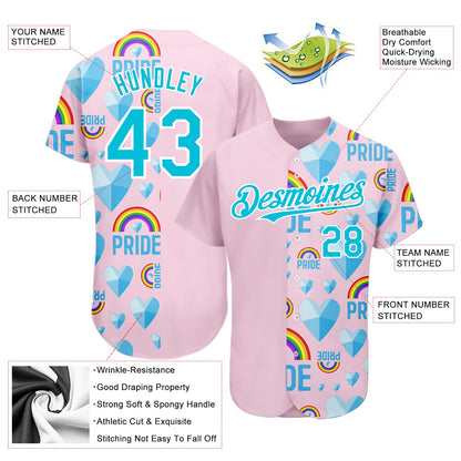 Custom Rainbow For Pride Month Love Is Love LGBT 3D Authentic Baseball Jersey - Sky-Custom