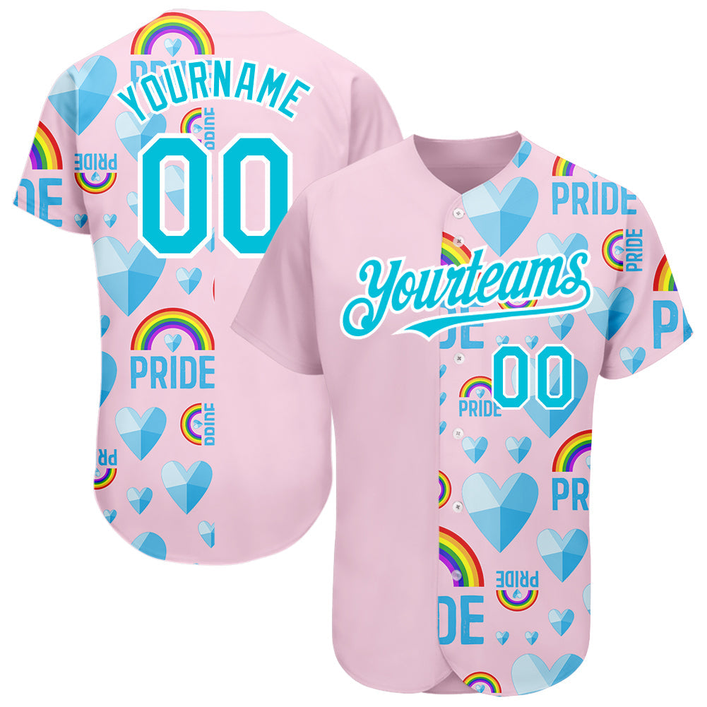 Custom Rainbow For Pride Month Love Is Love LGBT 3D Authentic Baseball Jersey - Sky-Custom