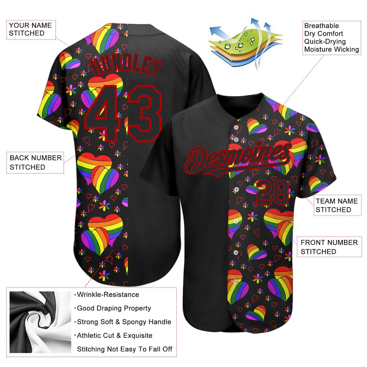 Custom Rainbow For Pride Month Love Is Love LGBT 3D Authentic Baseball Jersey - Sky-Custom