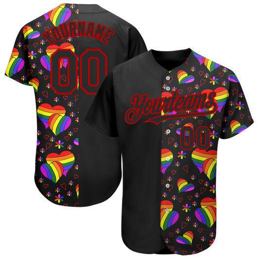 Custom Rainbow For Pride Month Love Is Love LGBT 3D Authentic Baseball Jersey - Sky-Custom
