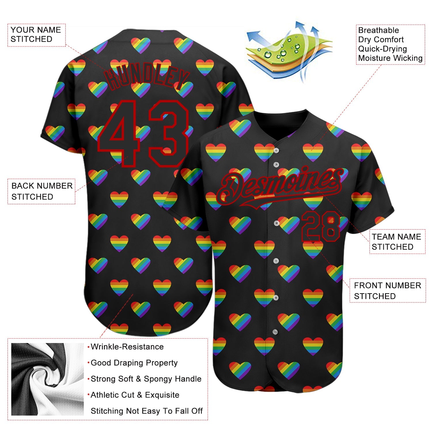Custom Rainbow For Pride Month Love Is Love LGBT 3D Authentic Baseball Jersey - Sky-Custom