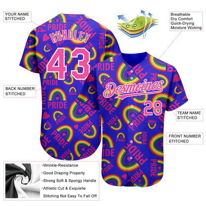 Custom Rainbow For Pride Month Love Is Love LGBT 3D Authentic Baseball Jersey - Sky-Custom