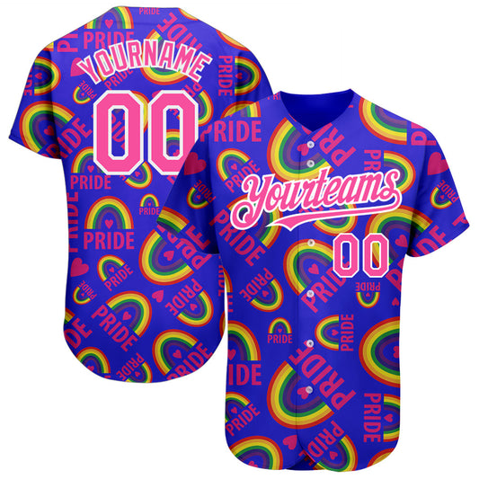 Custom Rainbow For Pride Month Love Is Love LGBT 3D Authentic Baseball Jersey - Sky-Custom