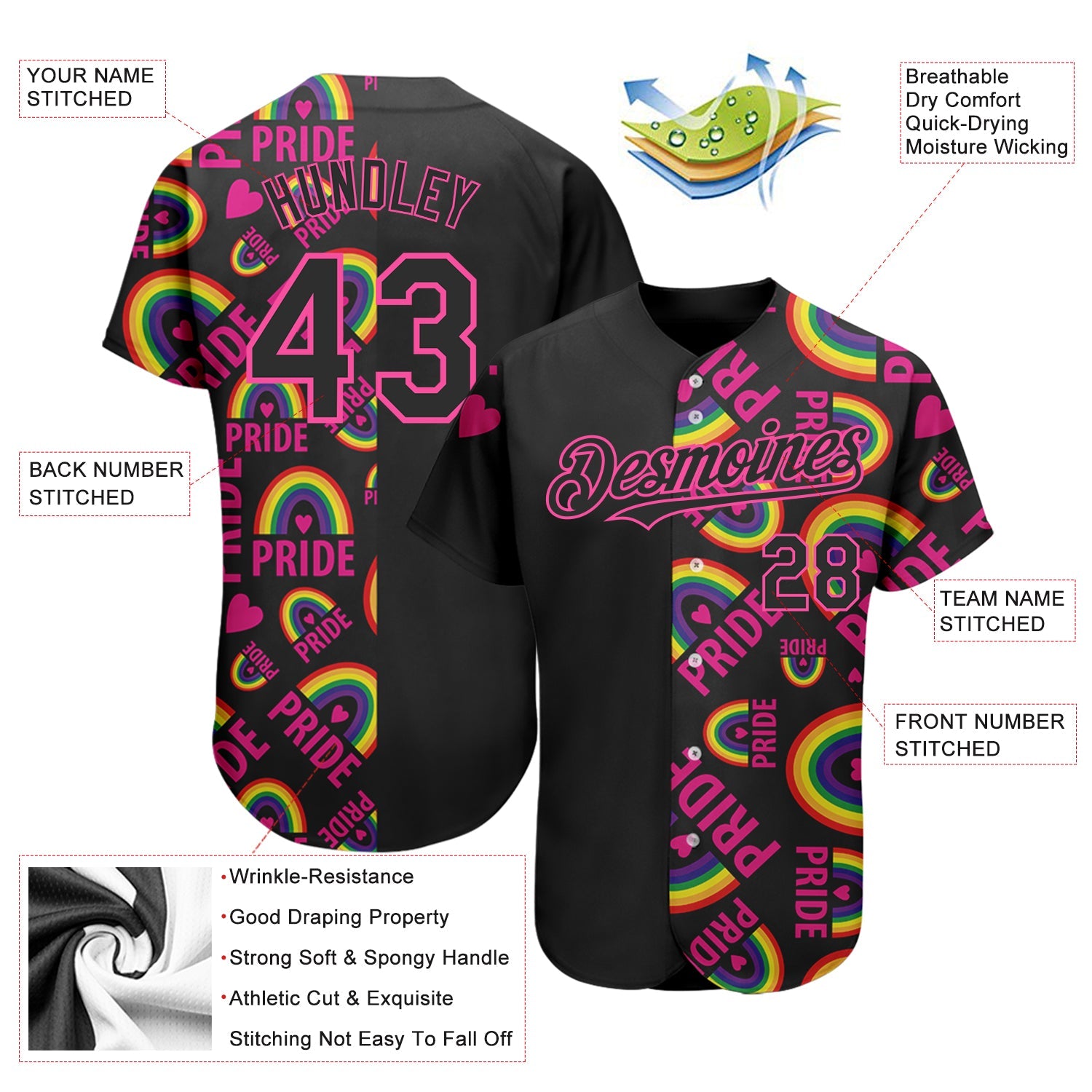 Custom Rainbow For Pride Month Love Is Love LGBT 3D Authentic Baseball Jersey - Sky-Custom