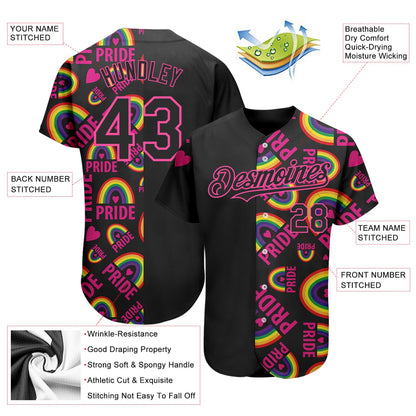Custom Rainbow For Pride Month Love Is Love LGBT 3D Authentic Baseball Jersey - Sky-Custom