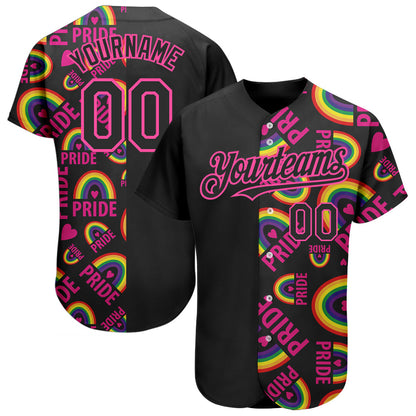 Custom Rainbow For Pride Month Love Is Love LGBT 3D Authentic Baseball Jersey - Sky-Custom