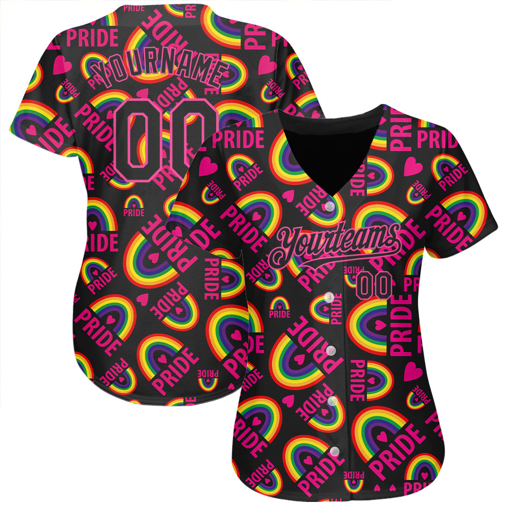 Custom Rainbow For Pride Month Love Is Love LGBT 3D Authentic Baseball Jersey - Sky-Custom