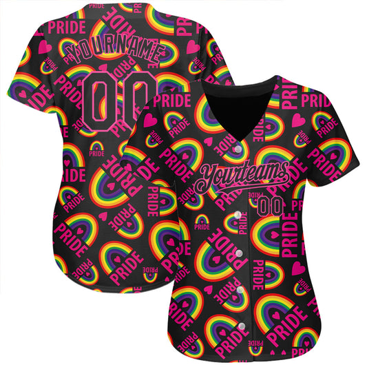 Custom Rainbow For Pride Month Love Is Love LGBT 3D Authentic Baseball Jersey - Sky-Custom