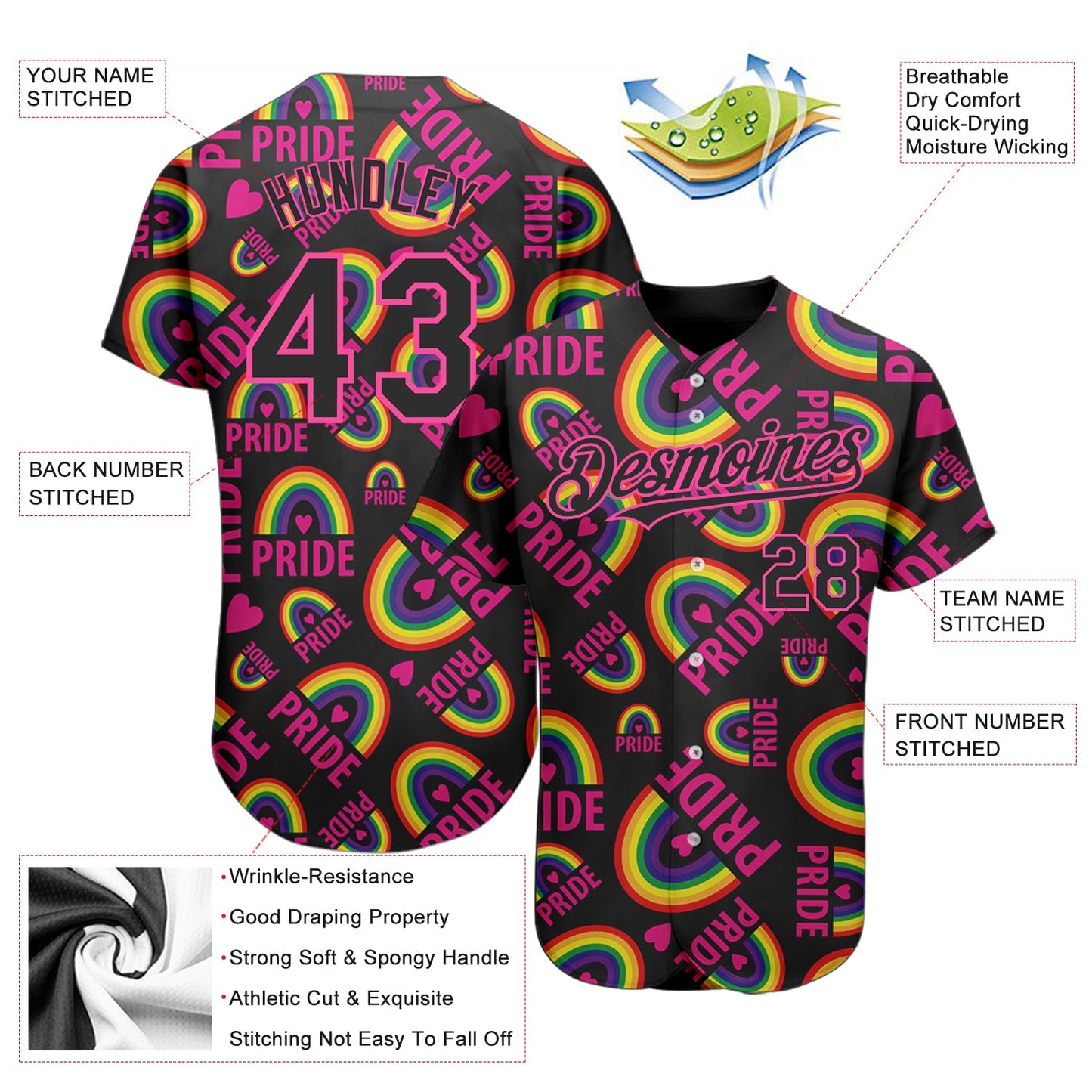 Custom Rainbow For Pride Month Love Is Love LGBT 3D Authentic Baseball Jersey - Sky-Custom