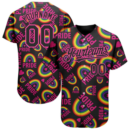 Custom Rainbow For Pride Month Love Is Love LGBT 3D Authentic Baseball Jersey - Sky-Custom