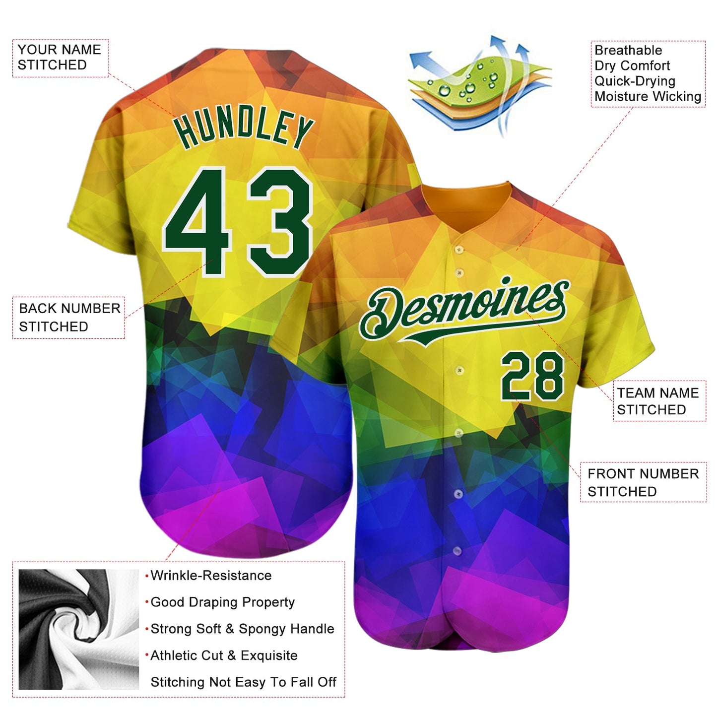 Custom Rainbow For Pride Month Love Is Love LGBT 3D Authentic Baseball Jersey - Sky-Custom