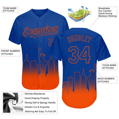 Custom Royal Orange 3D New York City Edition Fade Fasion Authentic Baseball Jersey - Sky-Custom