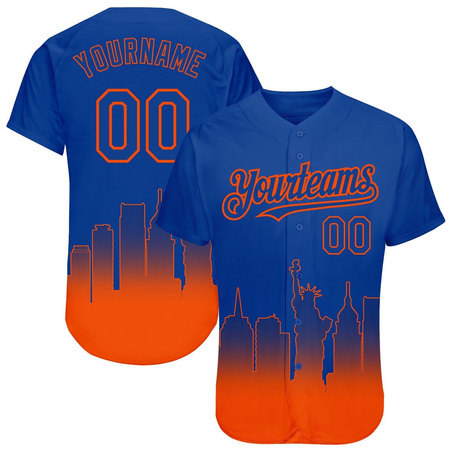 Custom Royal Orange 3D New York City Edition Fade Fasion Authentic Baseball Jersey - Sky-Custom
