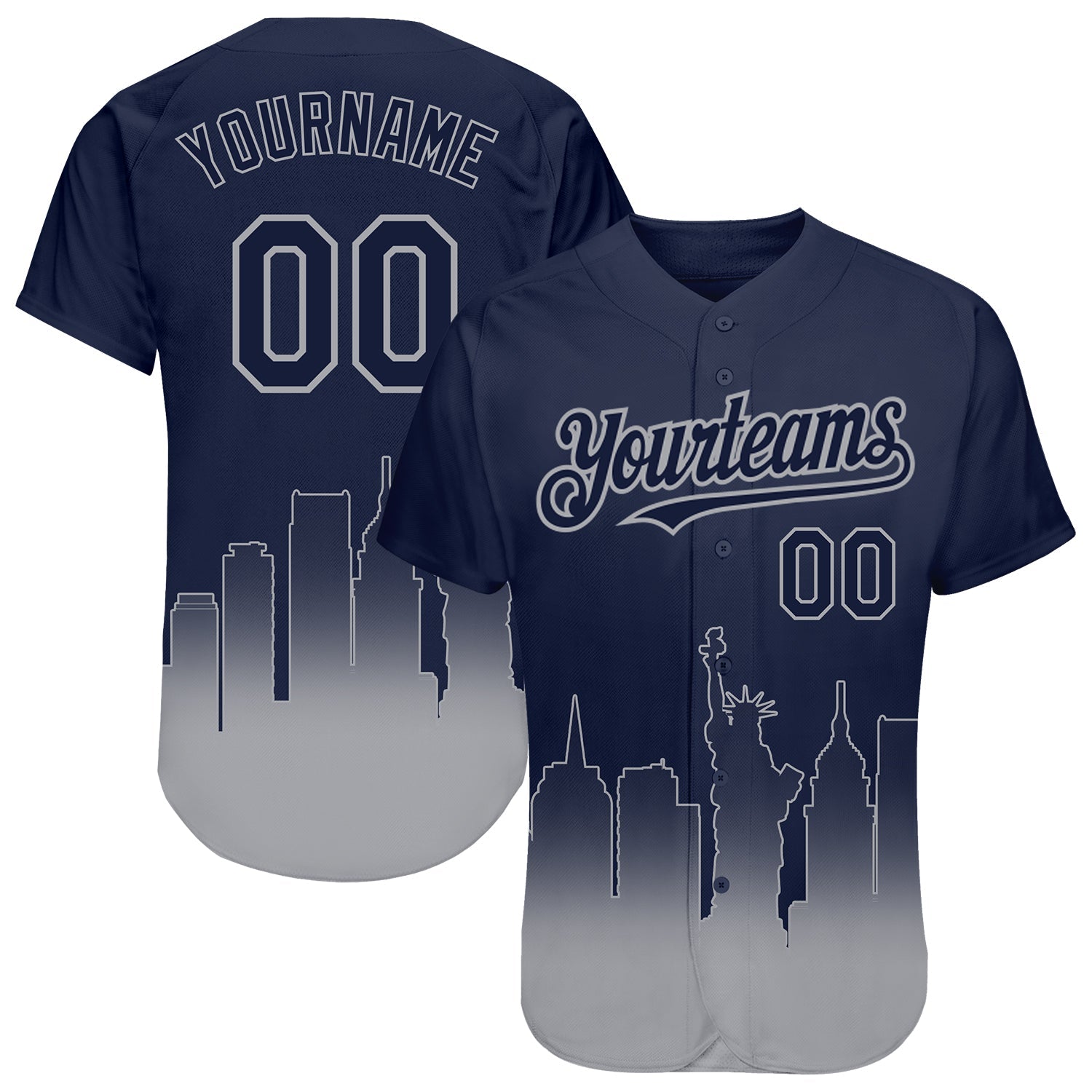 Custom Navy Gray 3D New York City Edition Fade Fasion Authentic Baseball Jersey - Sky-Custom