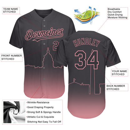 Custom Steel Gray Medium Pink 3D Washington City Edition Fade Fasion Authentic Baseball Jersey - Sky-Custom
