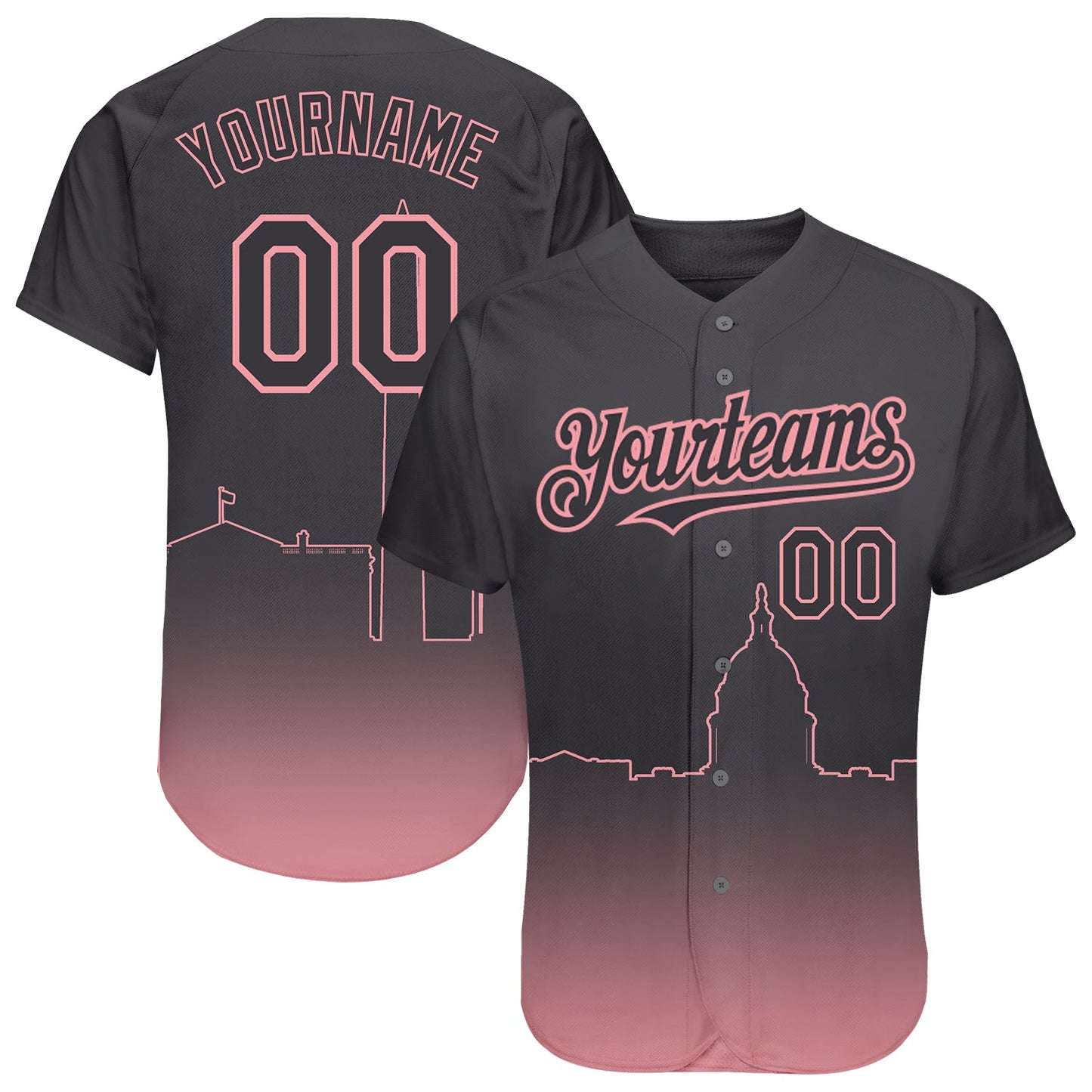 Custom Steel Gray Medium Pink 3D Washington City Edition Fade Fasion Authentic Baseball Jersey - Sky-Custom