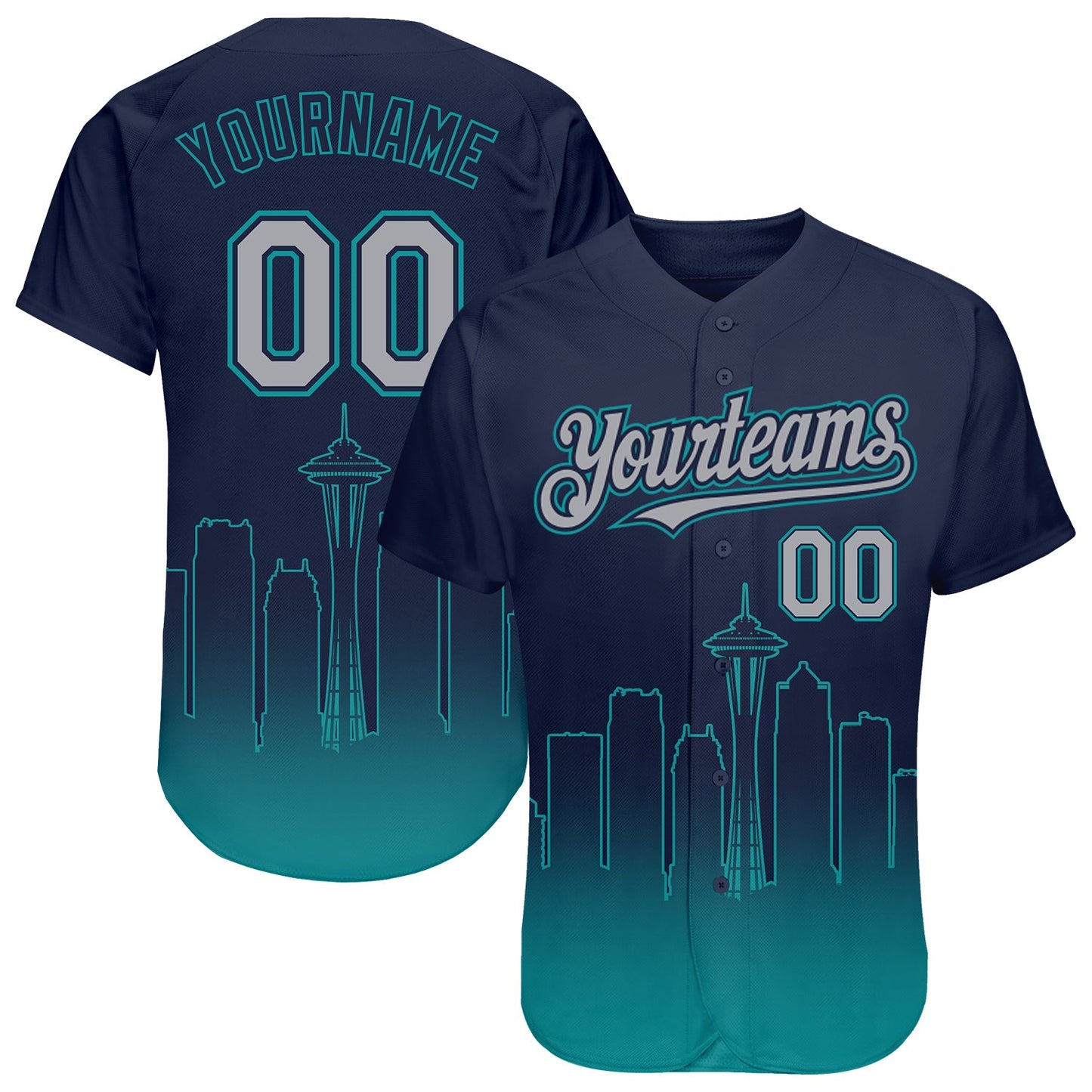 Custom Navy Gray-Teal 3D Seattle City Edition Fade Fasion Authentic Baseball Jersey - Sky-Custom