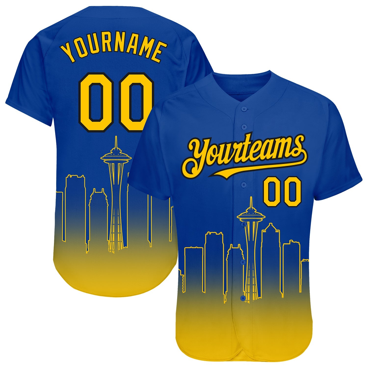 Custom Royal Yellow-Black 3D Seattle City Edition Fade Fasion Authentic Baseball Jersey - Sky-Custom