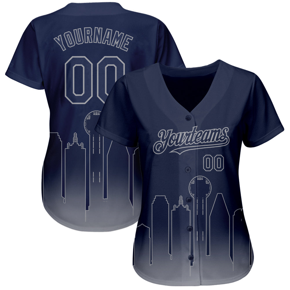 Custom Navy Gray 3D Dallas City Edition Fade Fasion Authentic Baseball Jersey - Sky-Custom