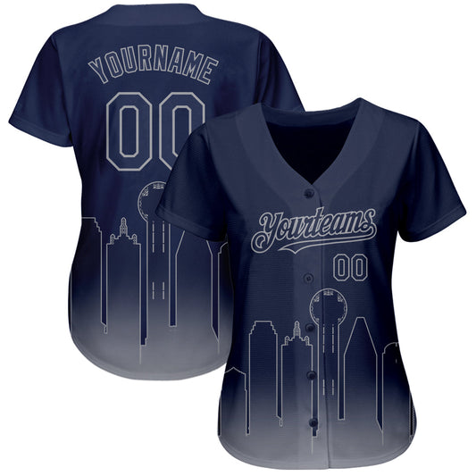 Custom Navy Gray 3D Dallas City Edition Fade Fasion Authentic Baseball Jersey - Sky-Custom