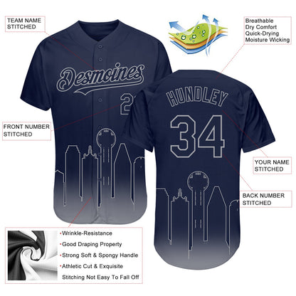 Custom Navy Gray 3D Dallas City Edition Fade Fasion Authentic Baseball Jersey - Sky-Custom