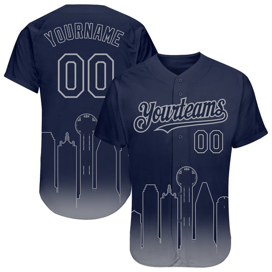 Custom Navy Gray 3D Dallas City Edition Fade Fasion Authentic Baseball Jersey - Sky-Custom