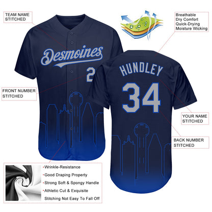 Custom Navy Gray-Thunder Blue 3D Dallas City Edition Fade Fasion Authentic Baseball Jersey - Sky-Custom