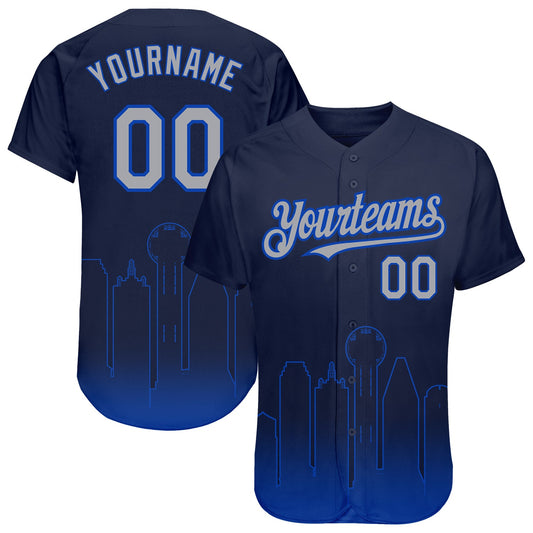 Custom Navy Gray-Thunder Blue 3D Dallas City Edition Fade Fasion Authentic Baseball Jersey - Sky-Custom